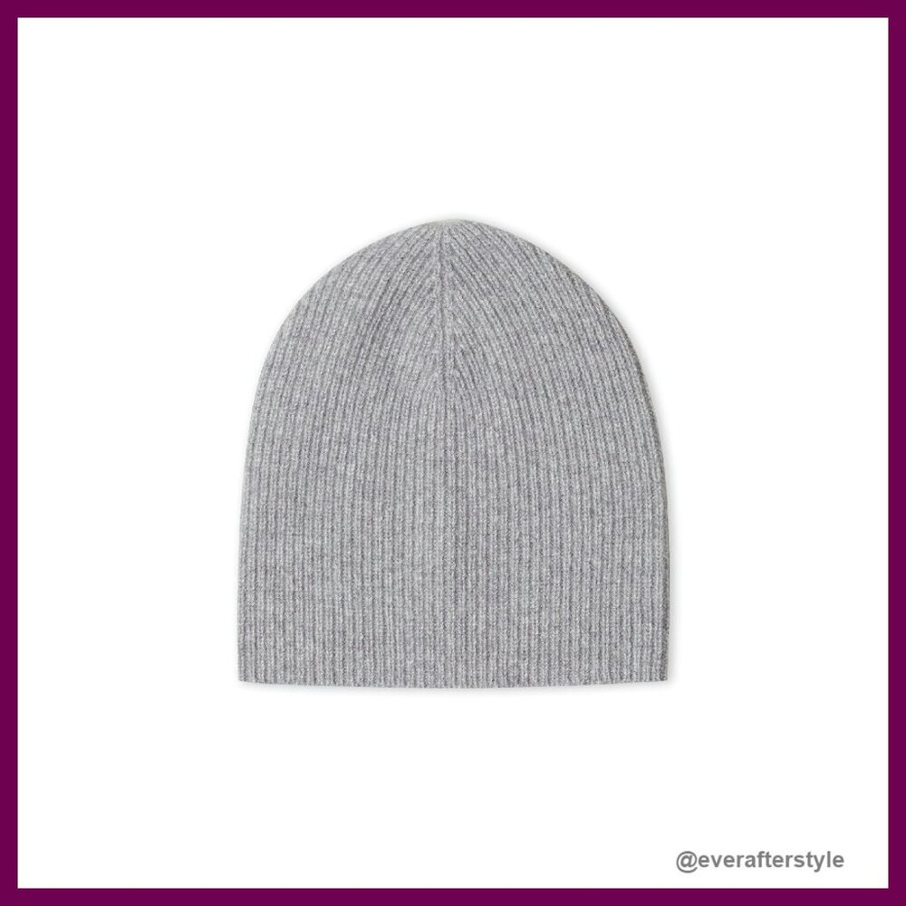 Pure Cashmere Ribbed Beanie Slouchy Winter Hat Classic Elegant Minimal Chic